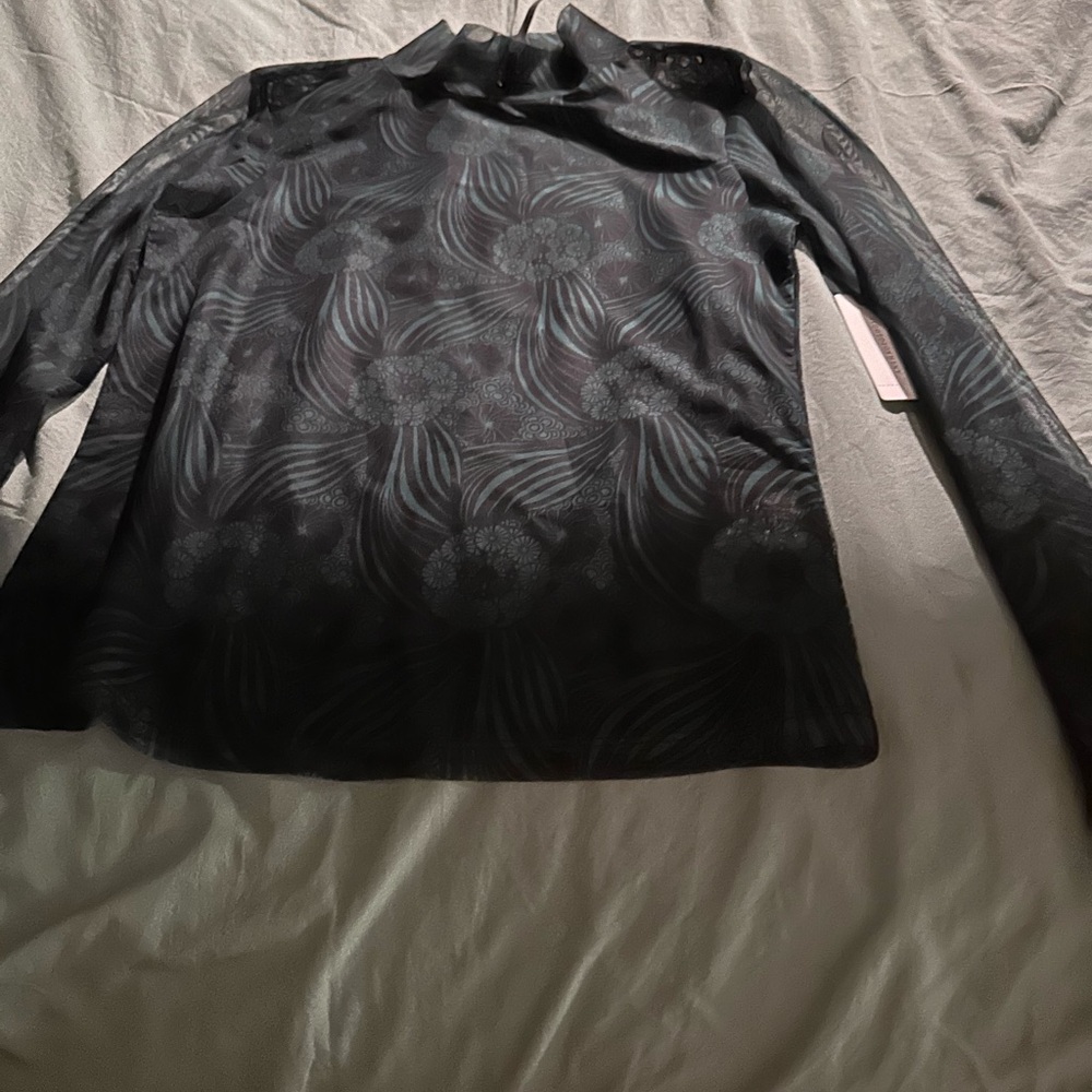 Anthropologie Teal and Black Patterned Top